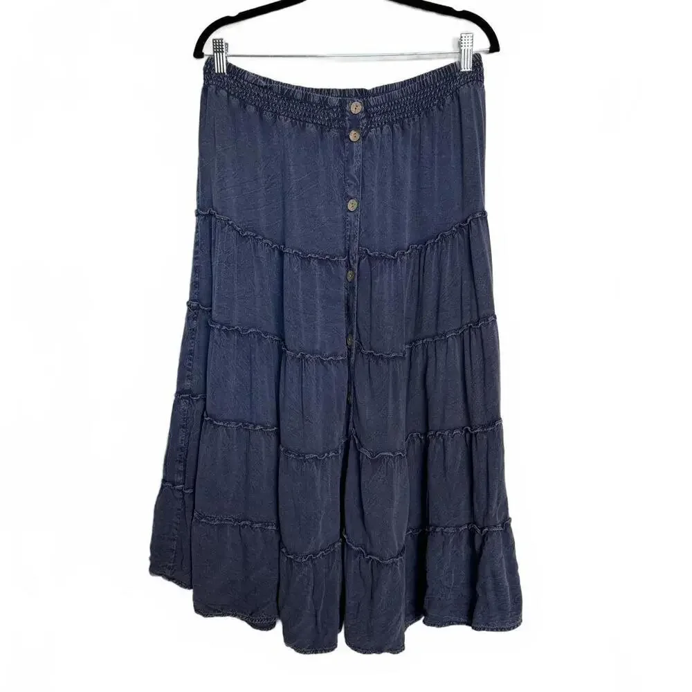 Y2K Navy Blue Tiered‎ Peasant Skirt